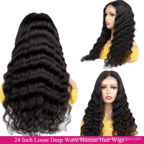 4X4 Lace Front Closure Wig Deep Wave Peruvian Human Hair For Black Women Lace Closure Human Hair Wigs In Stock Fast Shipping